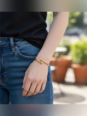 Gold Hinged Bar Cuff Bracelet